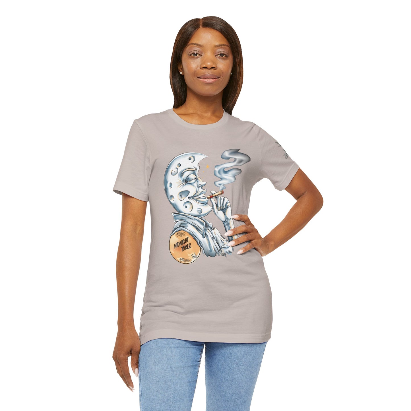 Midnight Toker Moon Tee - Celestial Cannabis Art Design | High Roller