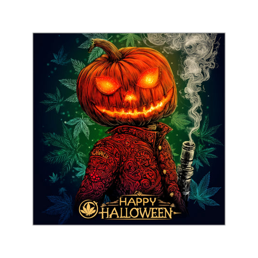 Jack O'Lantern Gentleman Cannabis Connoisseur Halloween Sticker - Premium Pumpkin Head 420 Vinyl Decal