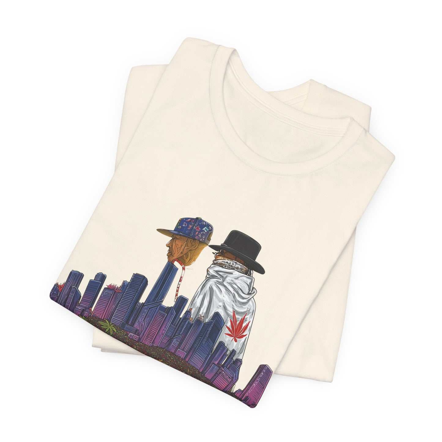 High Roller Urban Legends Cannabis T-Shirt - Premium 420 City Skyline Street Culture Double Exposure Apparel