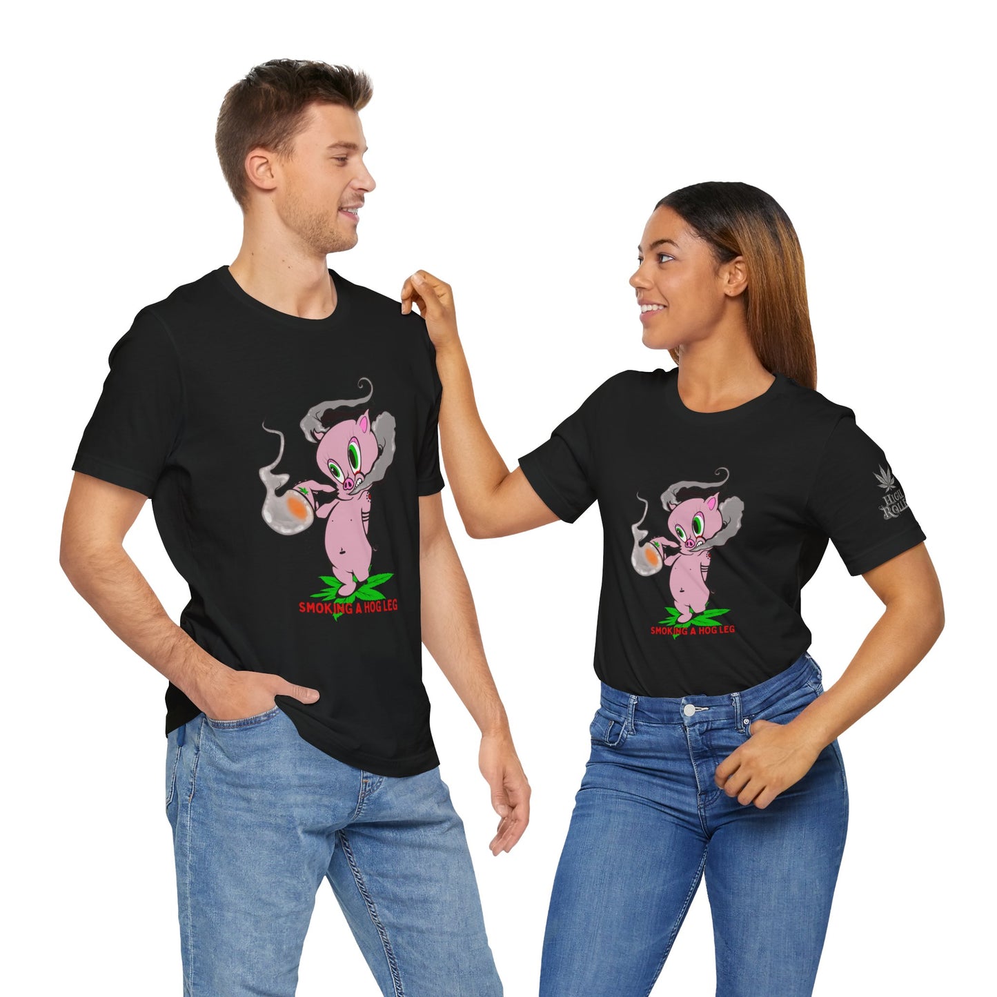 Smoking Hog Leg Pink Pig Tee - Premium Airlume Cotton Cannabis Culture Art