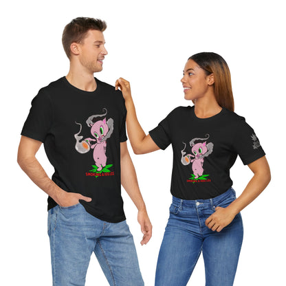 Smoking Hog Leg Pink Pig Tee - Premium Airlume Cotton Cannabis Culture Art