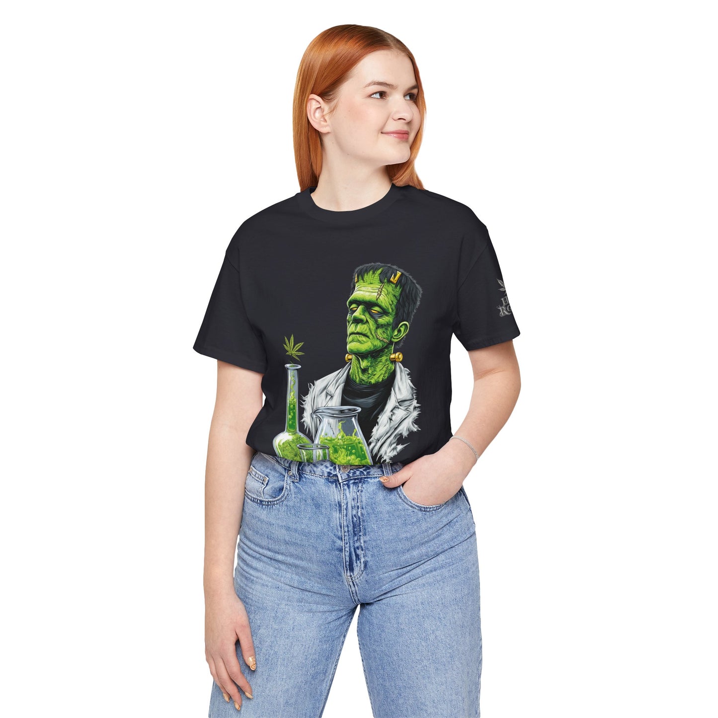 Frankenstein's Laboratory HIGH ROLLER Halloween Cannabis T-Shirt - Premium Monster Scientist 420 Experiment Apparel