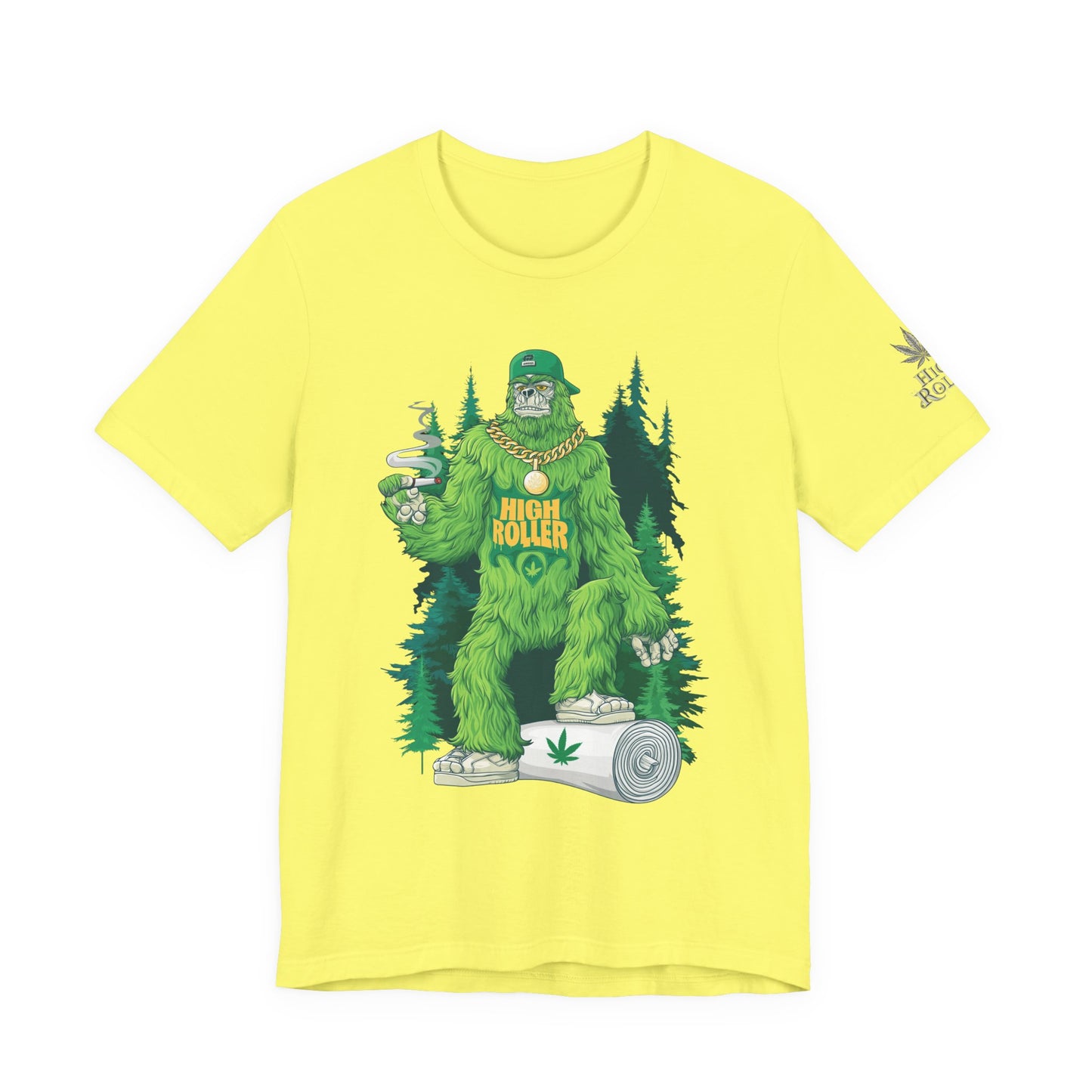 Bigfoot HIGH ROLLER Halloween Cannabis Forest T-Shirt - Premium Sasquatch Lifestyle Legend 420 Apparel