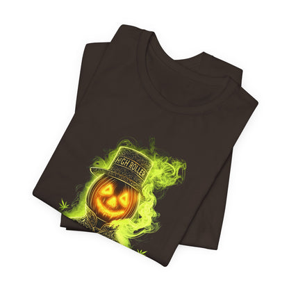 Spectral Pumpkin HIGH ROLLER Halloween T-Shirt - Premium Dark Cannabis Apparel