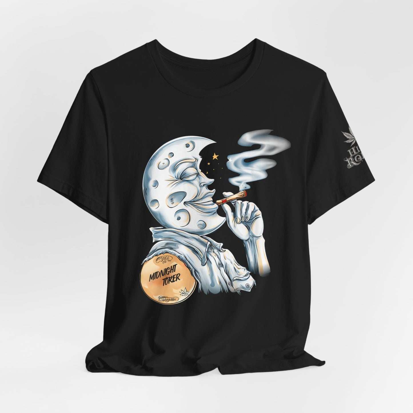 Midnight Toker Moon Tee - Celestial Cannabis Art Design | High Roller