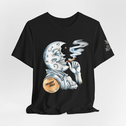 Midnight Toker Moon Tee - Celestial Cannabis Art Design | High Roller