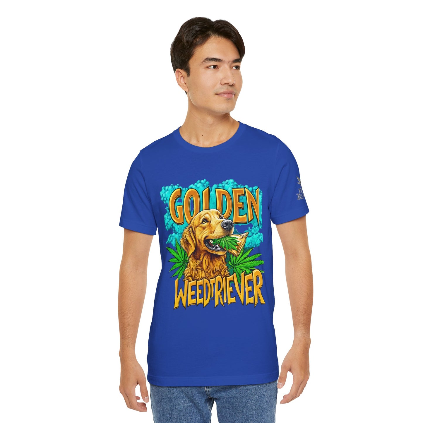 High Roller Golden Weedtriever Cannabis T-Shirt - Premium 420 Dog Lover Humor Golden Retriever Pun Comedy Pet Culture Apparel