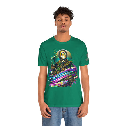 Psychedelic Jason Swoosh Cannabis T-Shirt - Premium Horror 420 Orange Edition Apparel