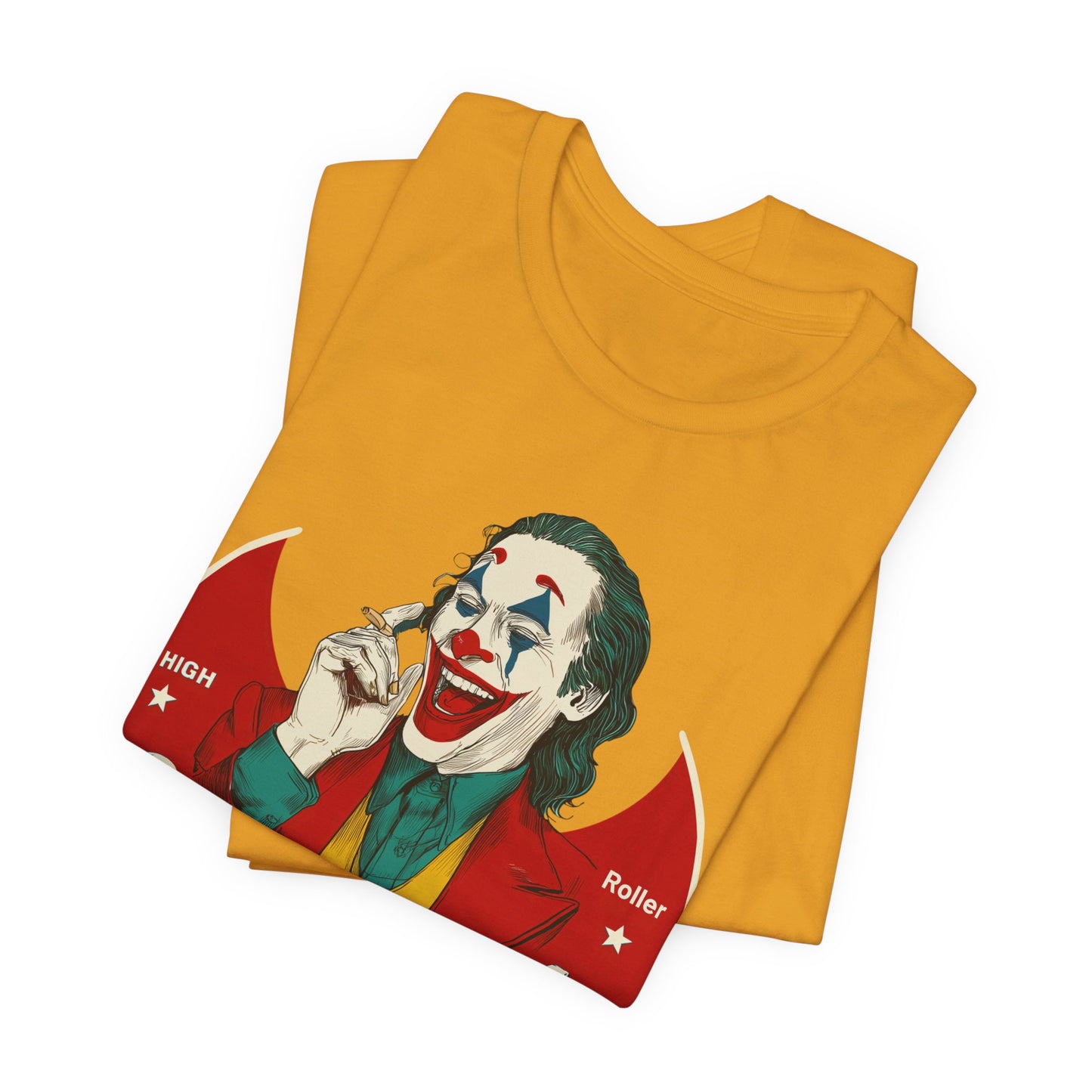 High Roller Villain T-Shirt - Premium Airlume Cotton Cannabis Joker Badge Art Tee