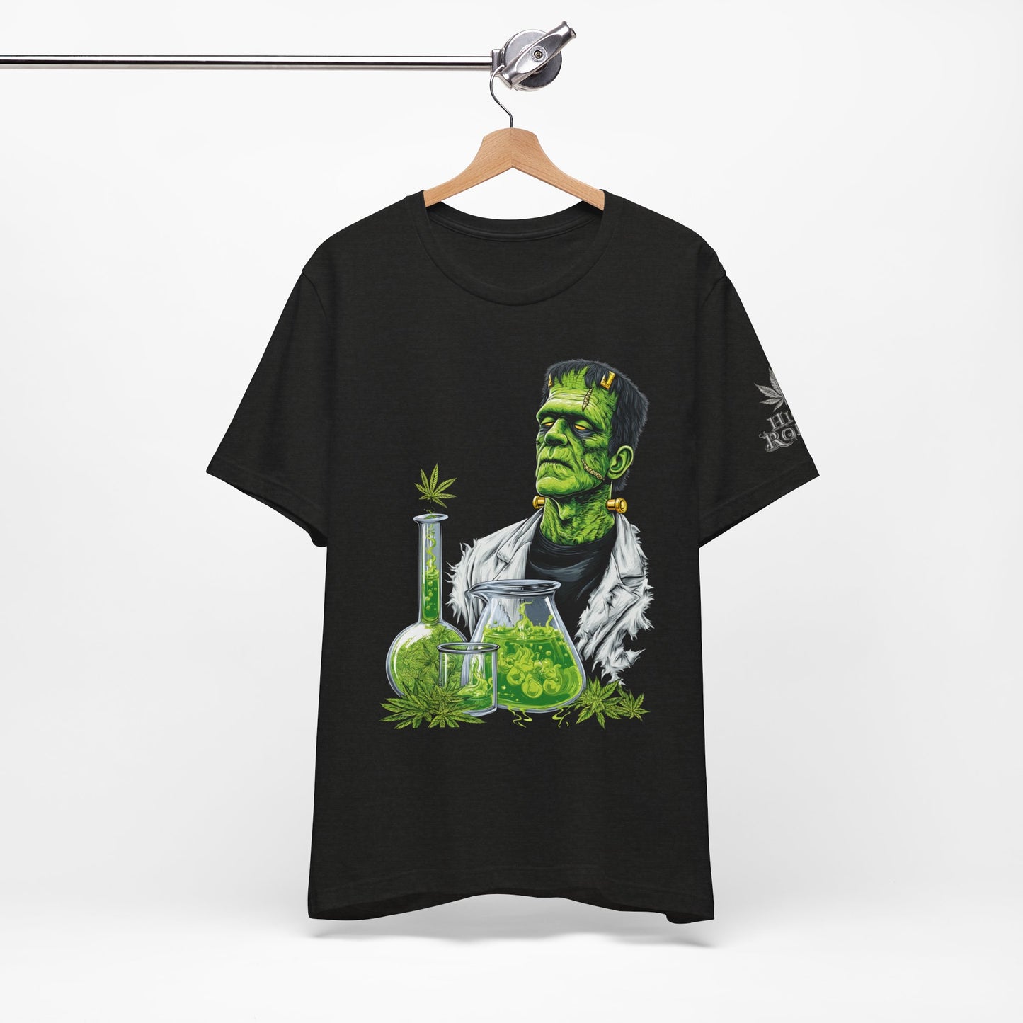 Frankenstein's Laboratory HIGH ROLLER Halloween Cannabis T-Shirt - Premium Monster Scientist 420 Experiment Apparel
