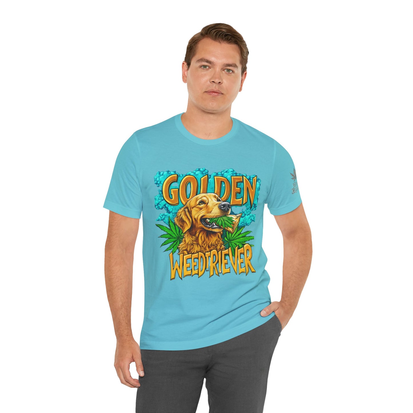 High Roller Golden Weedtriever Cannabis T-Shirt - Premium 420 Dog Lover Humor Golden Retriever Pun Comedy Pet Culture Apparel