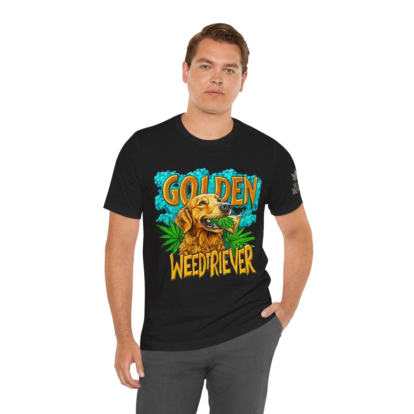 High Roller Golden Weedtriever Cannabis T-Shirt - Premium 420 Dog Lover Humor Golden Retriever Pun Comedy Pet Culture Apparel