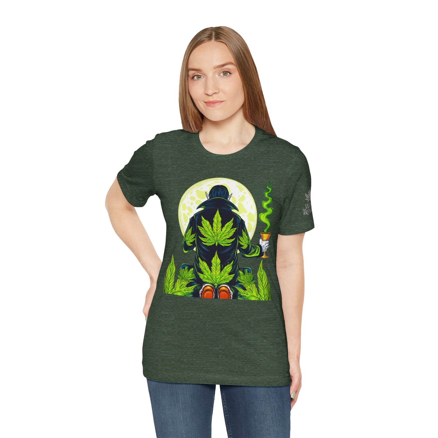 Luxury Gothic Cannabis Vampire T-Shirt - Premium Dark HIGH ROLLER Streetwear - Elevated Nocturnal 420 Fashion