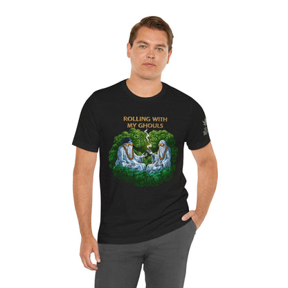 Rolling With My Ghouls HIGH ROLLER Halloween Cannabis T-Shirt - Premium Ghost Squad Circle Session 420 Apparel