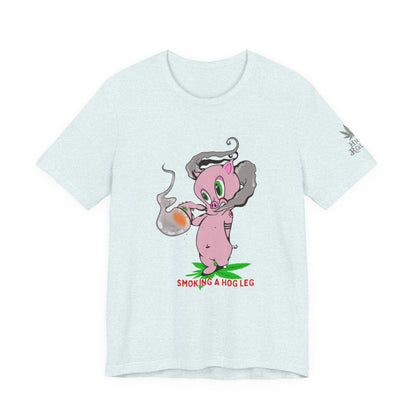Smoking Hog Leg Pink Pig Tee - Premium Airlume Cotton Cannabis Culture Art