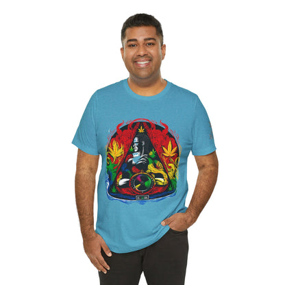 High Roller Sacred Buddha Cannabis T-Shirt - Premium 420 Spiritual Meditation Enlightenment Botanical Artistry Apparel