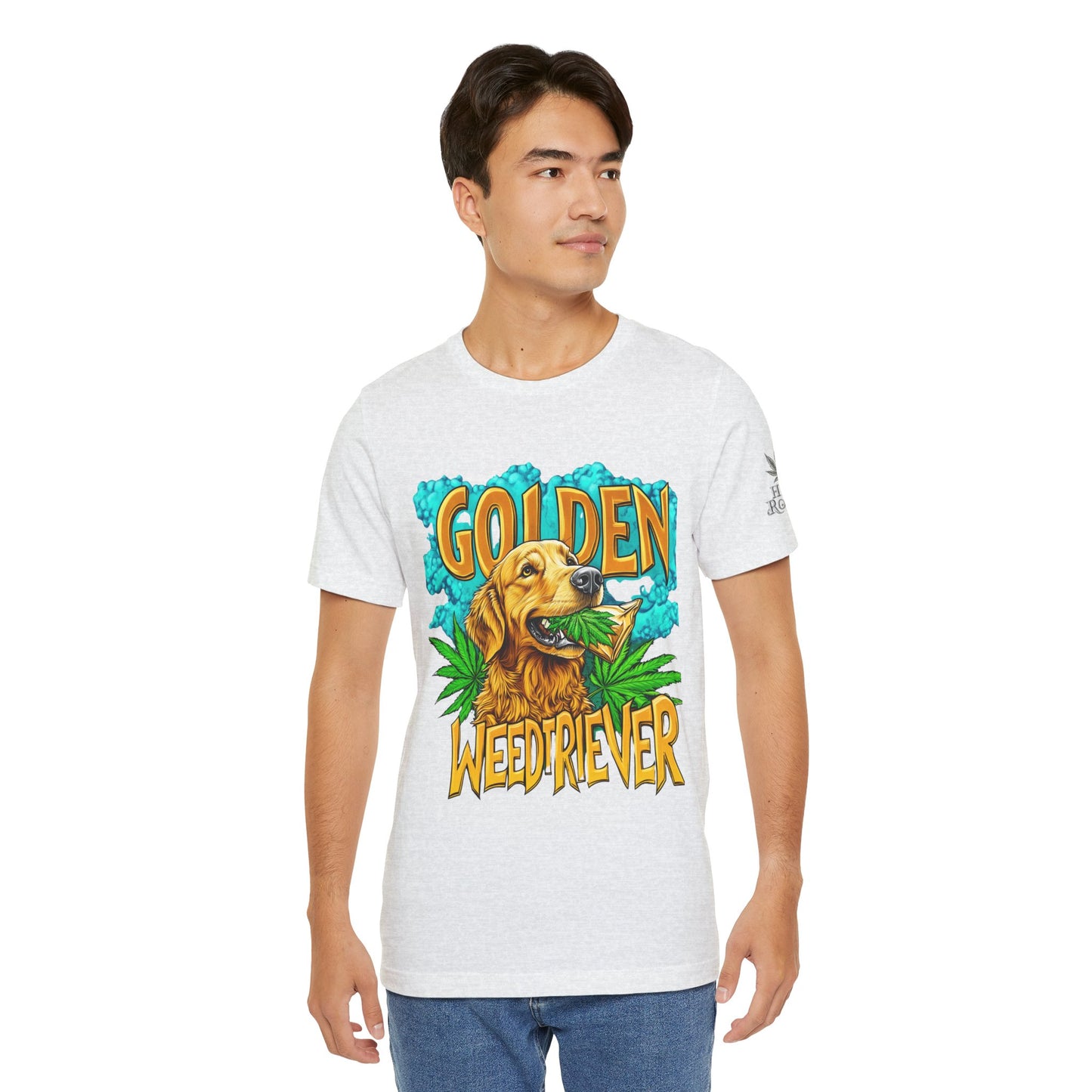 High Roller Golden Weedtriever Cannabis T-Shirt - Premium 420 Dog Lover Humor Golden Retriever Pun Comedy Pet Culture Apparel