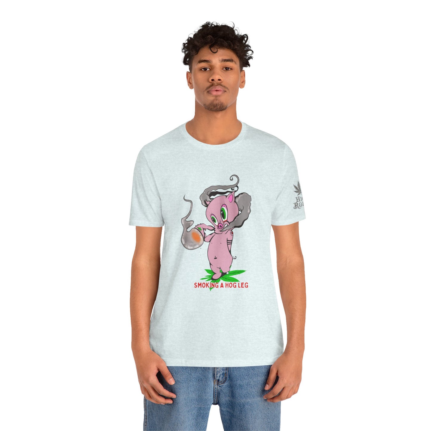 Smoking Hog Leg Pink Pig Tee - Premium Airlume Cotton Cannabis Culture Art