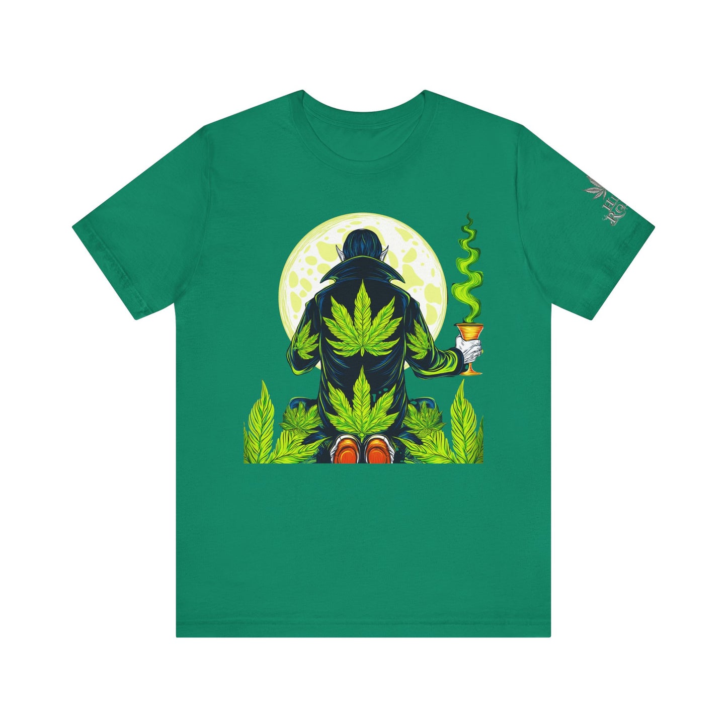 Luxury Gothic Cannabis Vampire T-Shirt - Premium Dark HIGH ROLLER Streetwear - Elevated Nocturnal 420 Fashion
