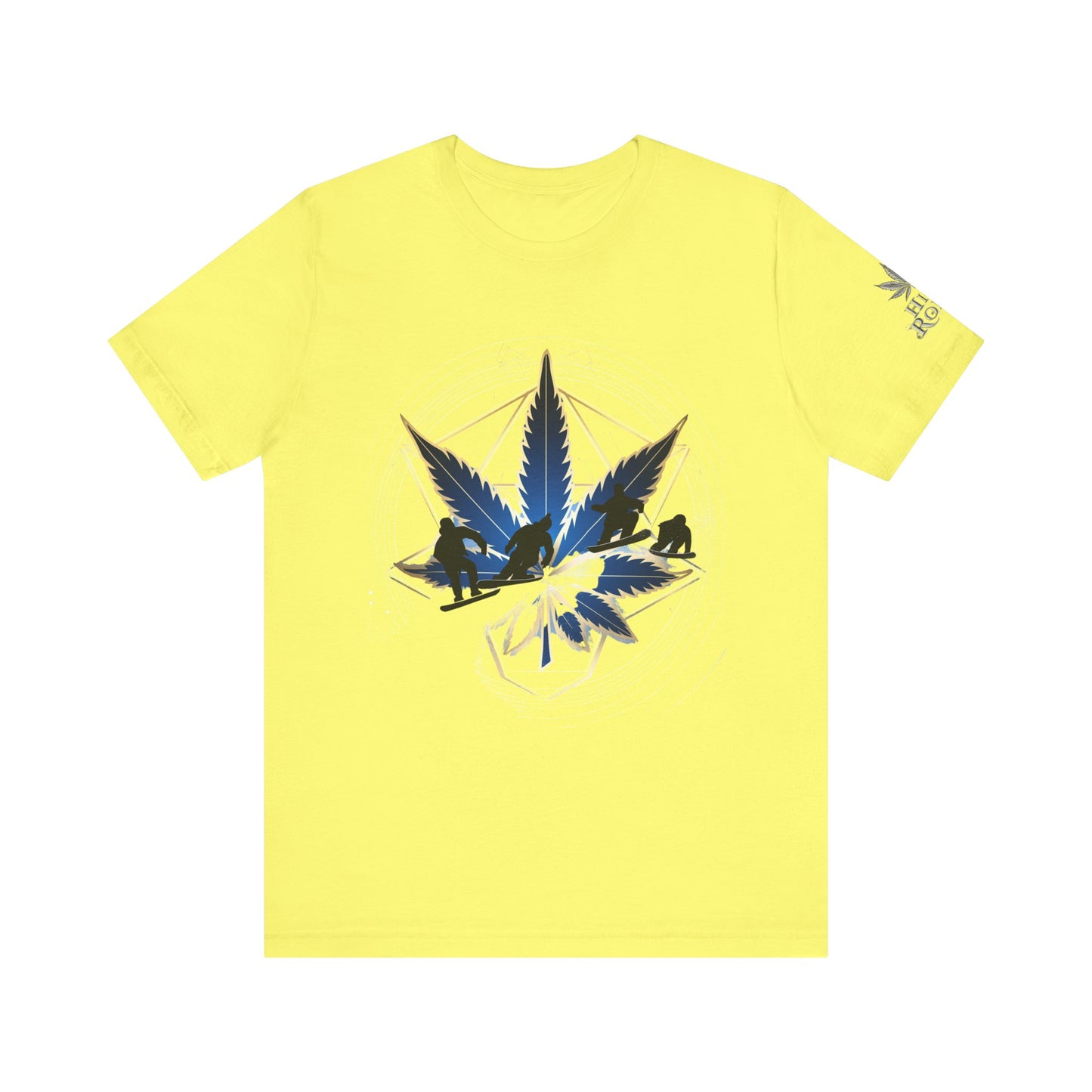 Sacred Geometry Snowboard Premium Cannabis Culture T-Shirt - Emerald Green Tee With Action Sports And Crystalline Cannabis Geometric Mandala