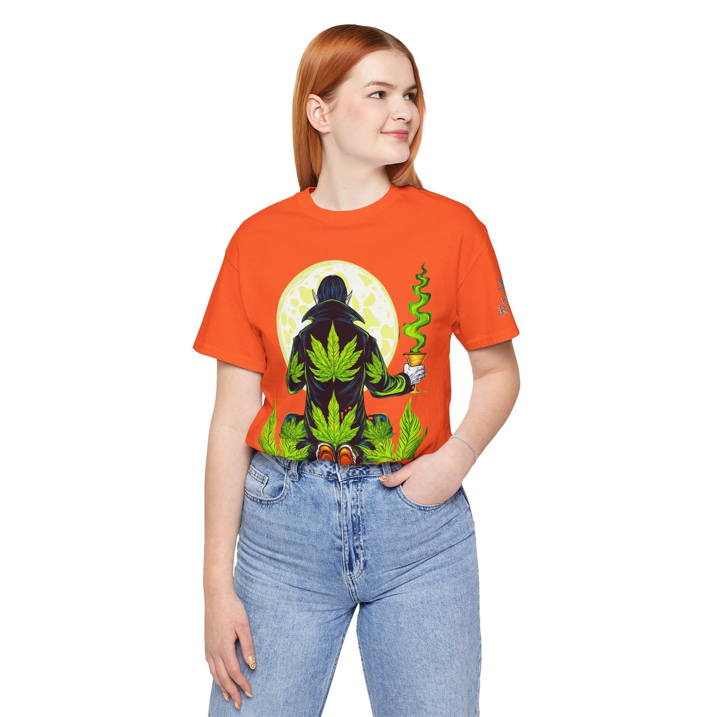 Luxury Gothic Cannabis Vampire T-Shirt - Premium Dark HIGH ROLLER Streetwear - Elevated Nocturnal 420 Fashion