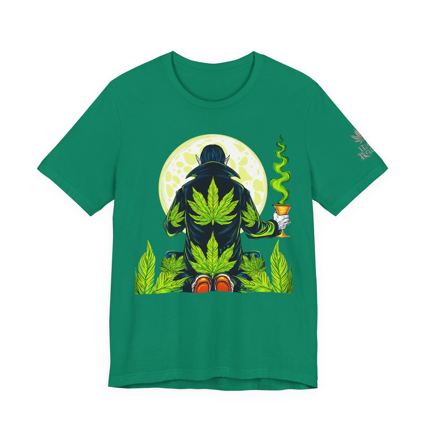 Luxury Gothic Cannabis Vampire T-Shirt - Premium Dark HIGH ROLLER Streetwear - Elevated Nocturnal 420 Fashion
