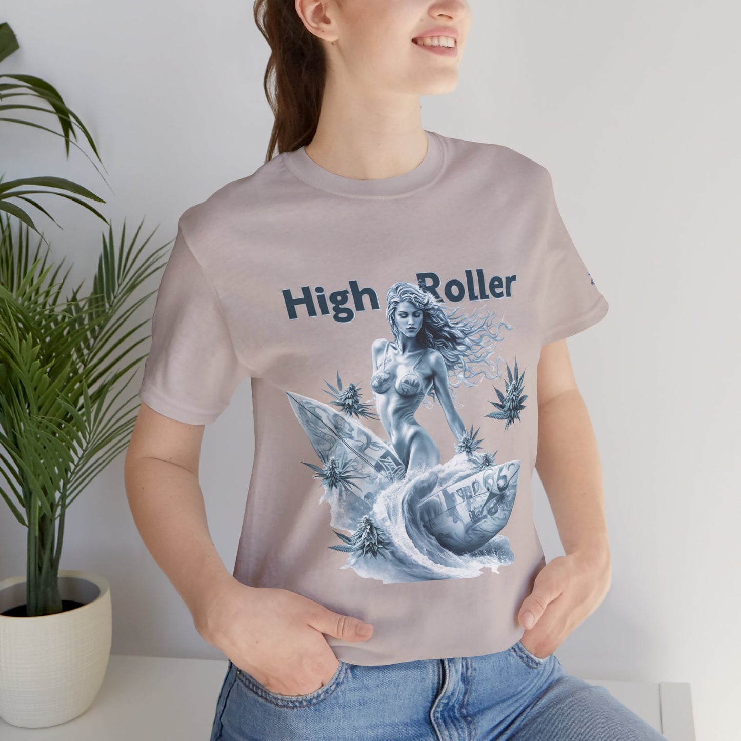 Chrome Wave Goddess Tee - Premium Airlume Cotton Cannabis Culture Surf Art