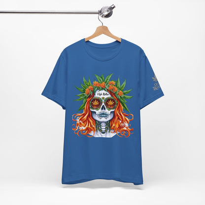 Sugar Skull Goddess Tee - Premium Airlume Cotton Cannabis Culture Day of Dead Art