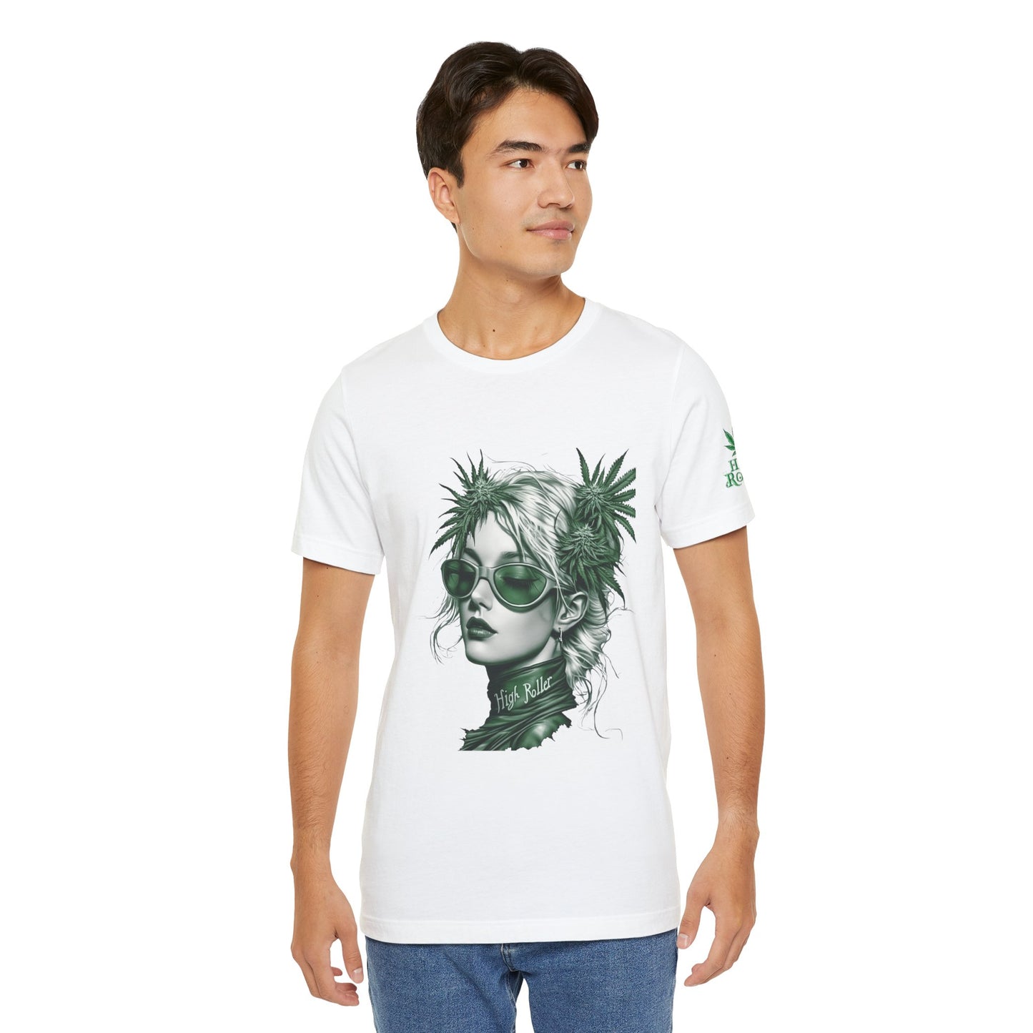 Green Queen T-Shirt - Premium Airlume Cotton Cannabis Crown Portrait Art Tee