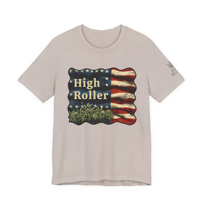 American High Roller T-Shirt - Premium Airlume Cotton Cannabis Patriotic Flag Art Tee
