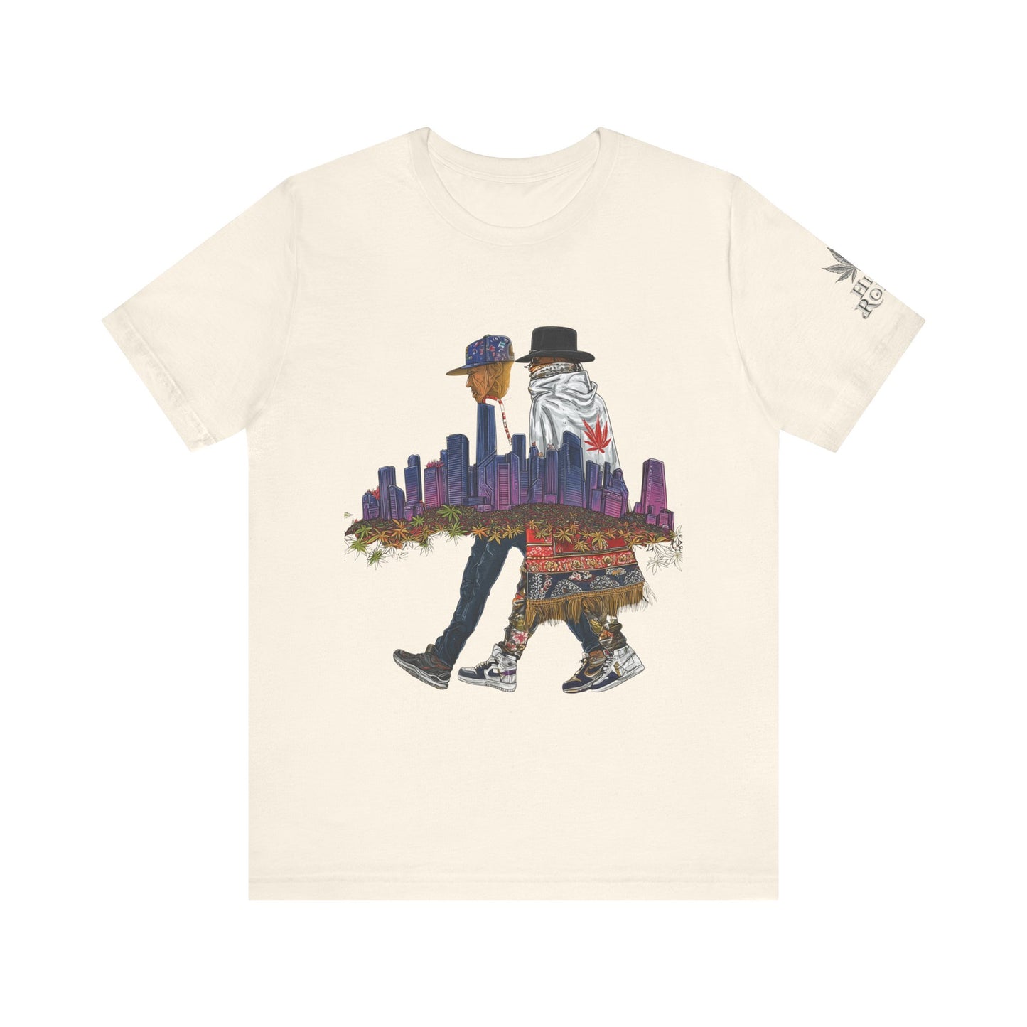 High Roller Urban Legends Cannabis T-Shirt - Premium 420 City Skyline Street Culture Double Exposure Apparel