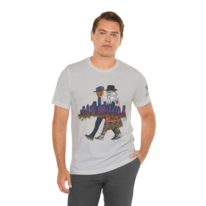 High Roller Urban Legends Cannabis T-Shirt - Premium 420 City Skyline Street Culture Double Exposure Apparel