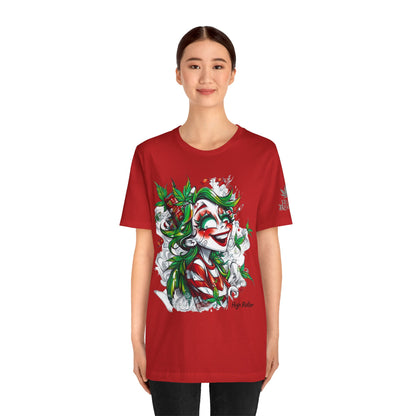 High Roller Jester Queen Cannabis T-Shirt - Premium 420 Harlequin Beauty Holiday Celebration Apparel