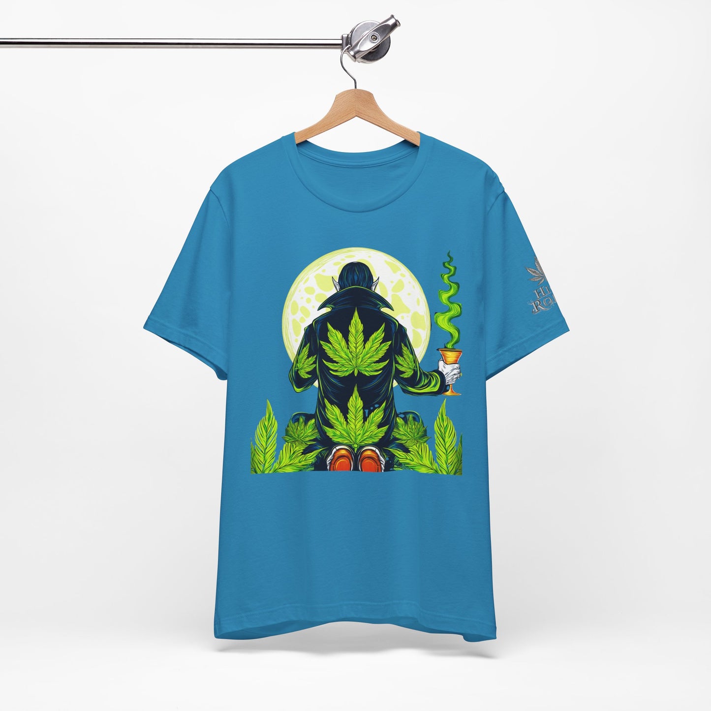 Luxury Gothic Cannabis Vampire T-Shirt - Premium Dark HIGH ROLLER Streetwear - Elevated Nocturnal 420 Fashion