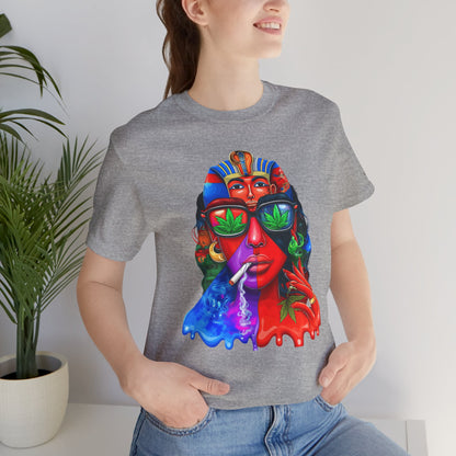 Pharaoh Vision Premium Cannabis Culture T-Shirt - Ancient Egyptian Royalty With Modern Cannabis Celebration And Psychedelic Split-Face Art