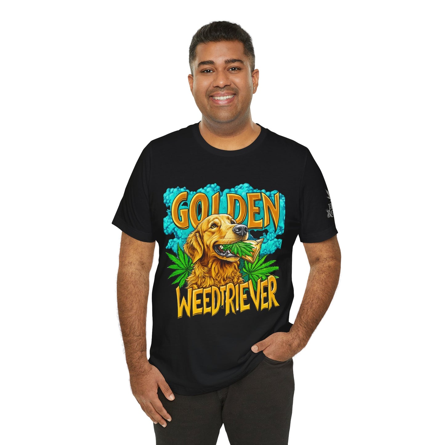 High Roller Golden Weedtriever Cannabis T-Shirt - Premium 420 Dog Lover Humor Golden Retriever Pun Comedy Pet Culture Apparel
