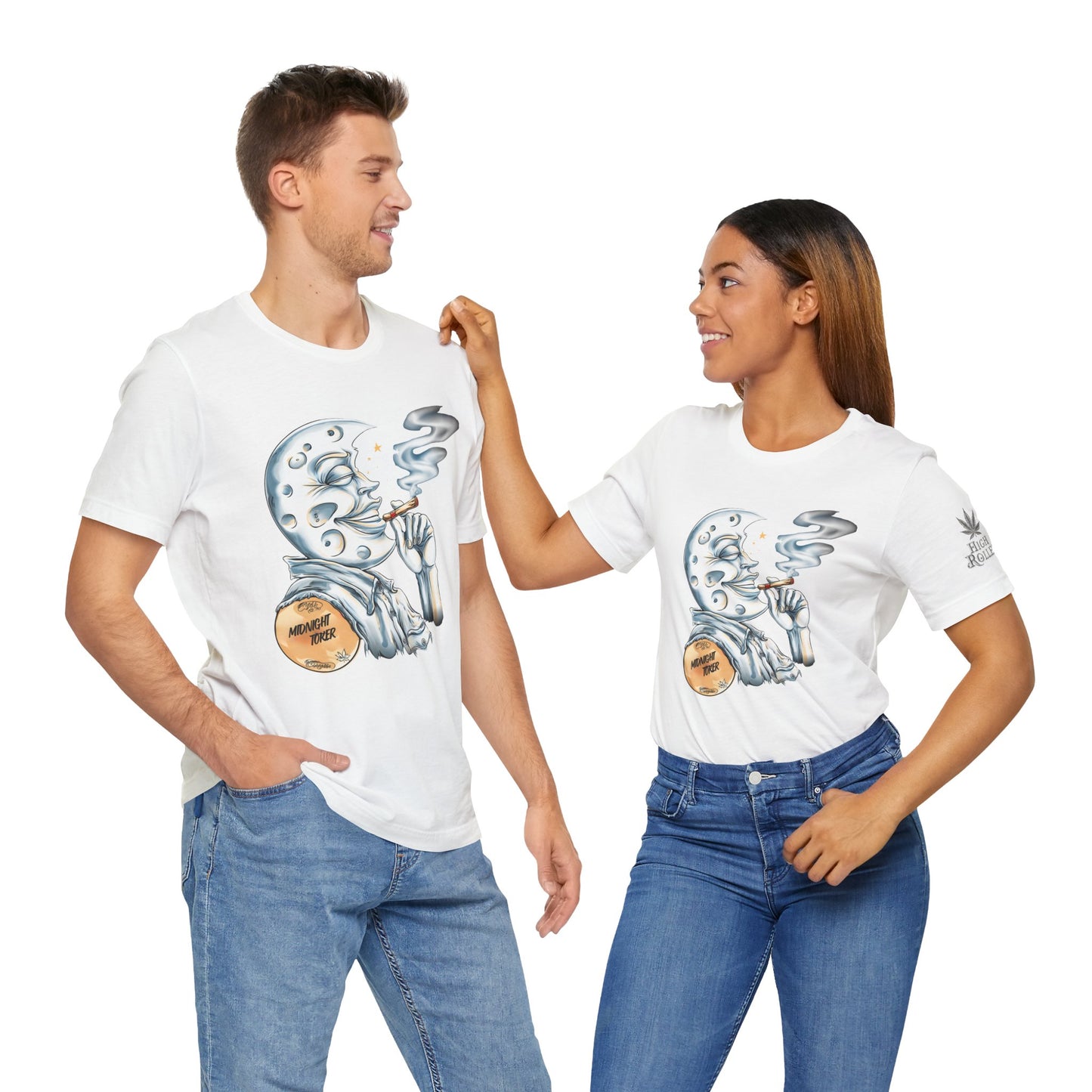 Midnight Toker Moon Tee - Celestial Cannabis Art Design | High Roller