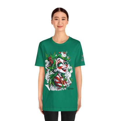 High Roller Jester Queen Cannabis T-Shirt - Premium 420 Harlequin Beauty Holiday Celebration Apparel
