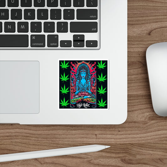 Sacred Cannabis Fire Meditation Sticker | High Roller Spiritual Art | Premium Die-Cut Vinyl Decal