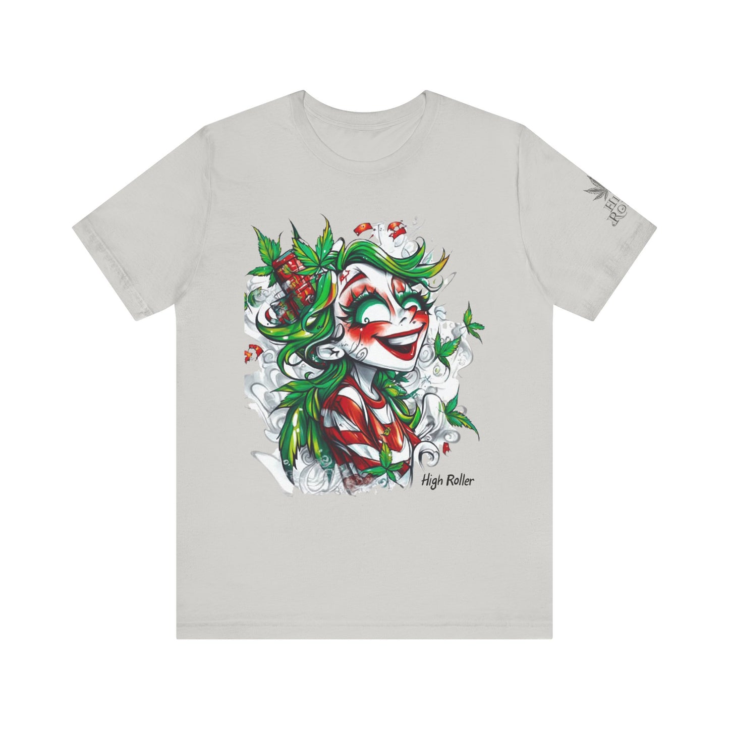 High Roller Jester Queen Cannabis T-Shirt - Premium 420 Harlequin Beauty Holiday Celebration Apparel