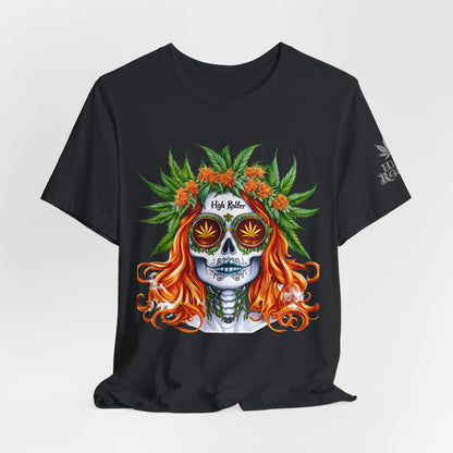 Sugar Skull Cannabis Tee - Day of Dead Art Design | High Roller