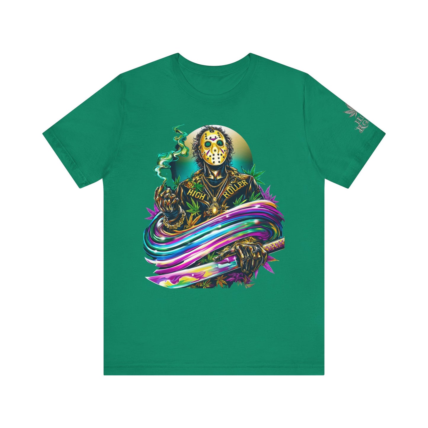 Psychedelic Jason Swoosh Cannabis T-Shirt - Premium Horror 420 Orange Edition Apparel