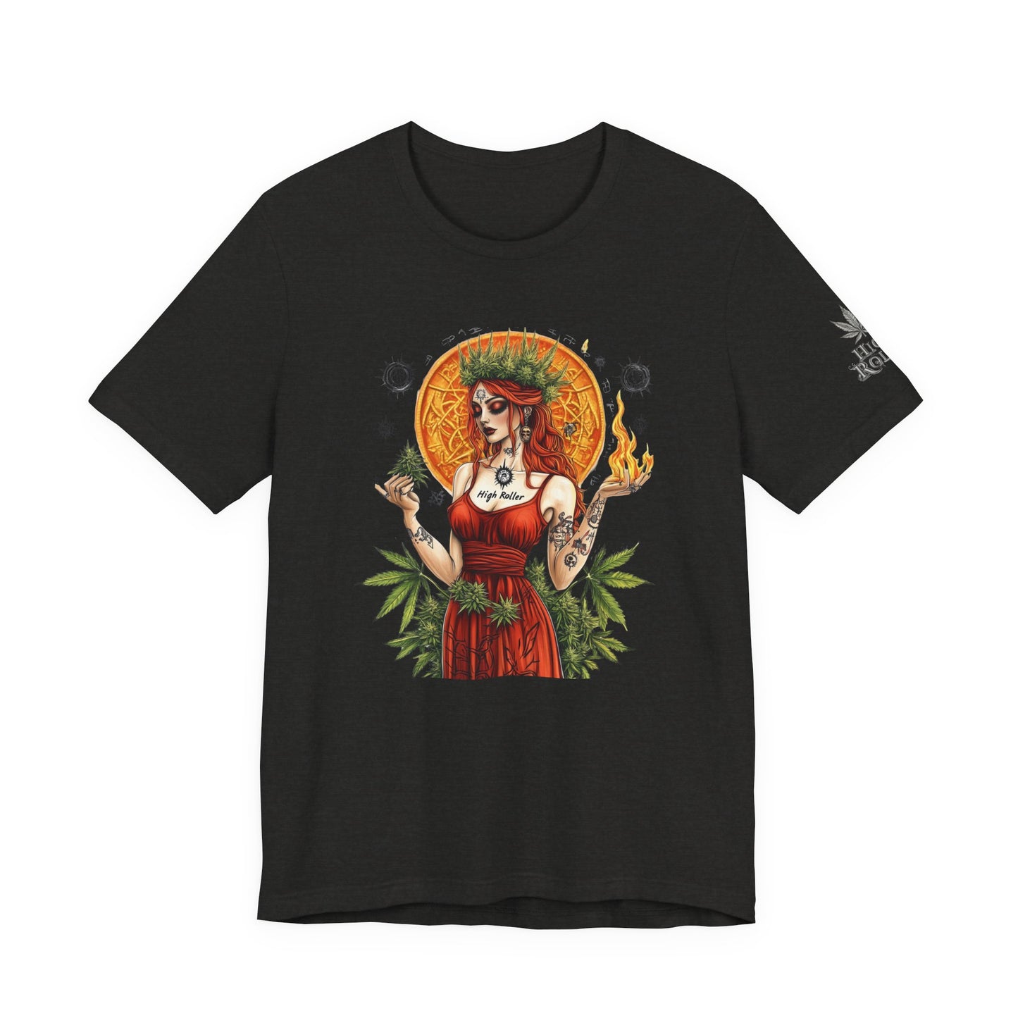 High Roller Priestess T-Shirt - Premium Airlume Cotton Cannabis Goddess Mandala Art Tee