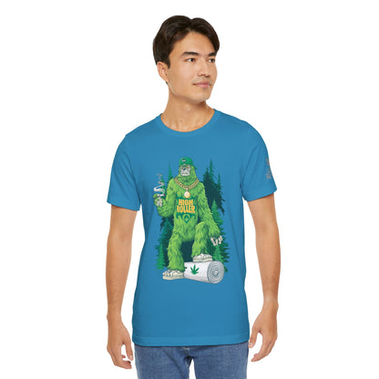 Bigfoot HIGH ROLLER Halloween Cannabis Forest T-Shirt - Premium Sasquatch Lifestyle Legend 420 Apparel