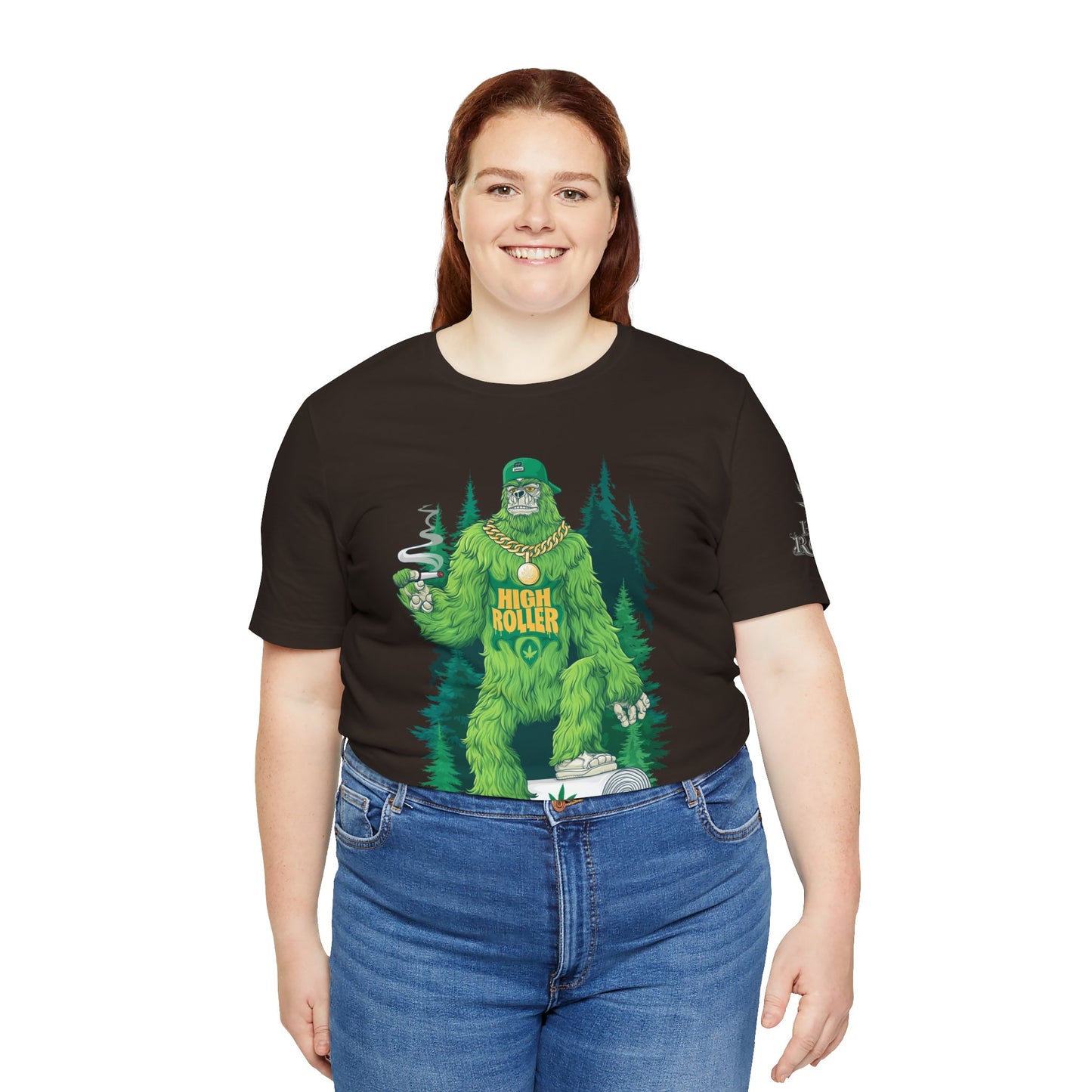 Bigfoot HIGH ROLLER Halloween Cannabis Forest T-Shirt - Premium Sasquatch Lifestyle Legend 420 Apparel