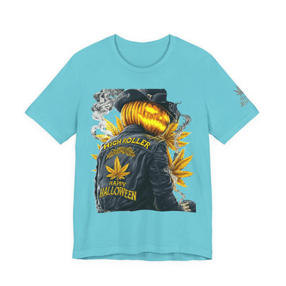 Halloween Witch Rider Cannabis T-Shirt - Premium Spooky 420 Biker Edition Apparel