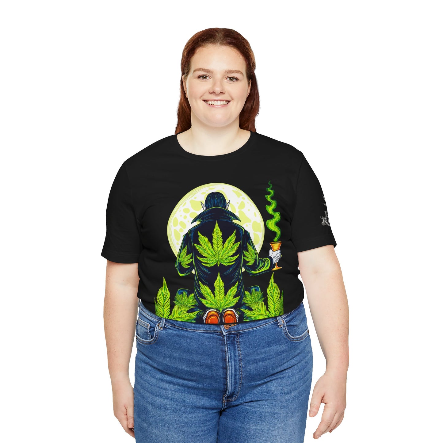 Luxury Gothic Cannabis Vampire T-Shirt - Premium Dark HIGH ROLLER Streetwear - Elevated Nocturnal 420 Fashion