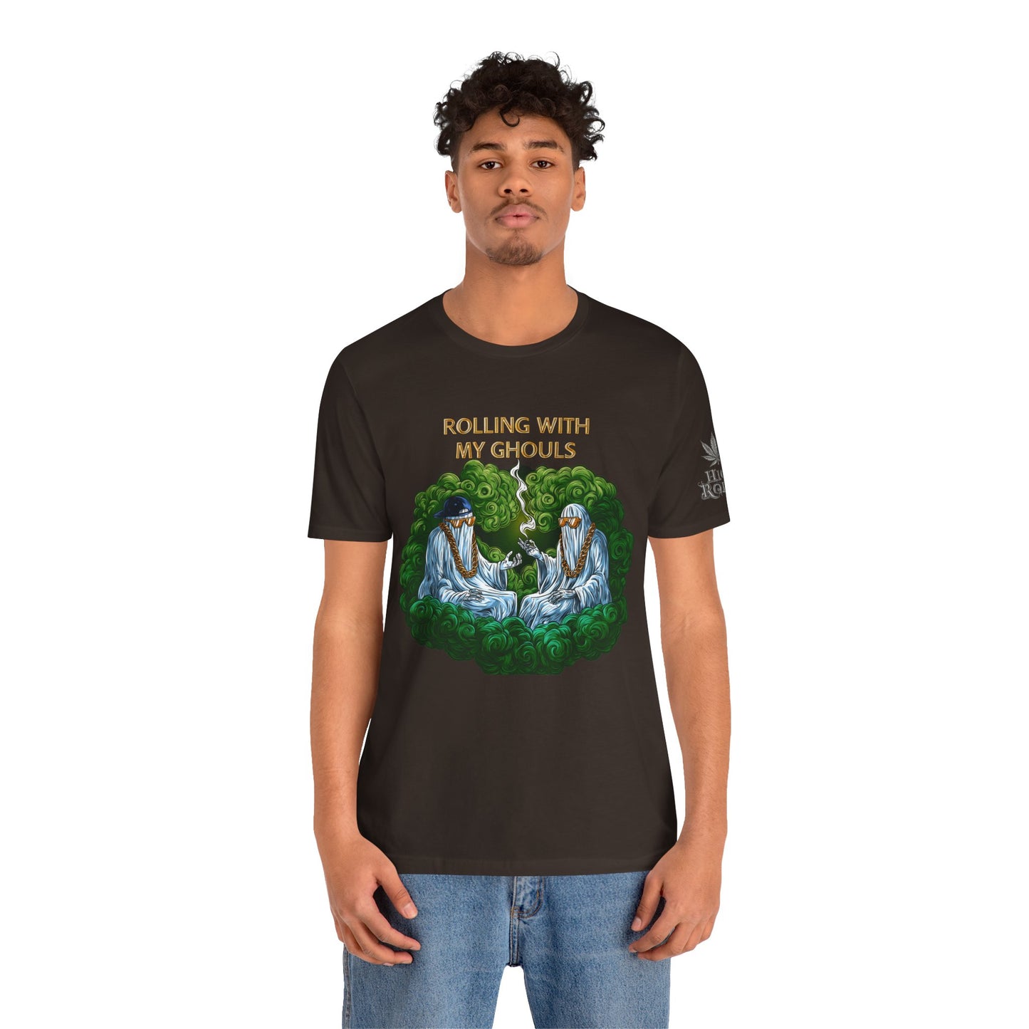 Rolling With My Ghouls HIGH ROLLER Halloween Cannabis T-Shirt - Premium Ghost Squad Circle Session 420 Apparel