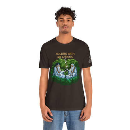 Rolling With My Ghouls HIGH ROLLER Halloween Cannabis T-Shirt - Premium Ghost Squad Circle Session 420 Apparel