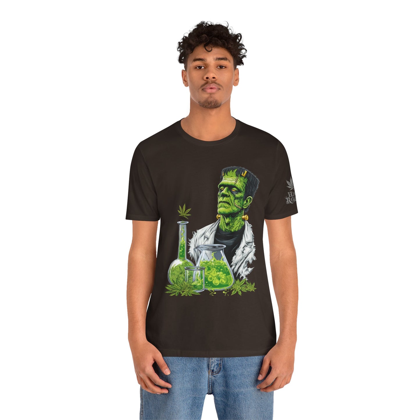 Frankenstein's Laboratory HIGH ROLLER Halloween Cannabis T-Shirt - Premium Monster Scientist 420 Experiment Apparel